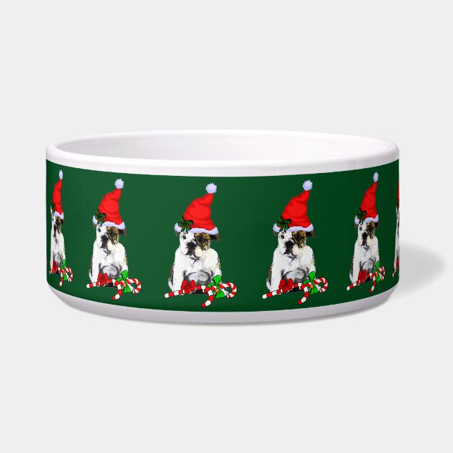 Comedero Navidades de Bulldog Cute Santa English (Frente)
