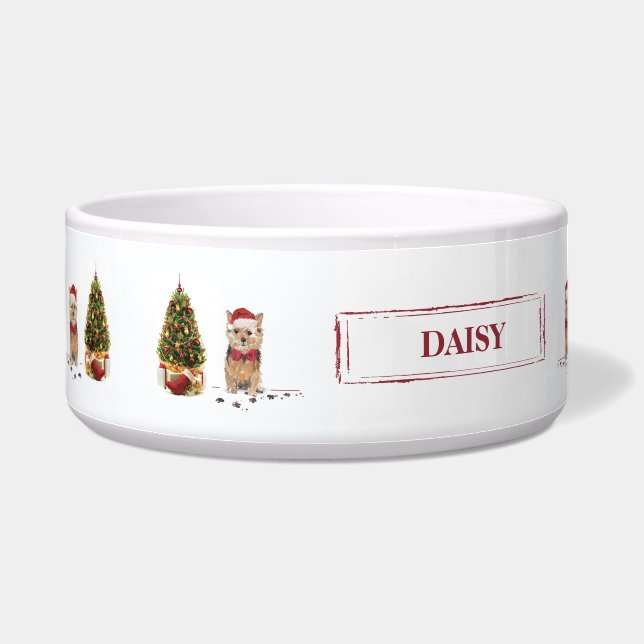 Comedero Navidades divertidos de Norfolk Terrier con árbol (Izquierda)