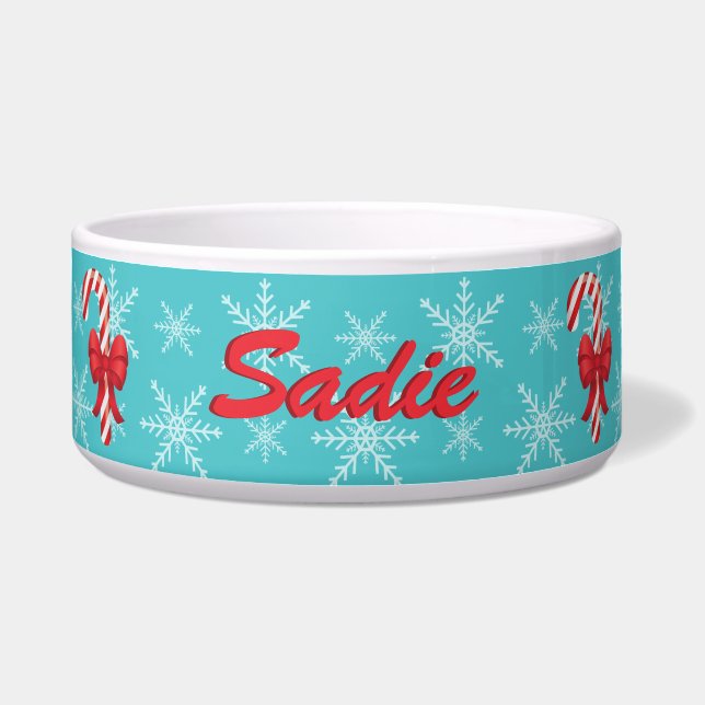 Comedero Navidades festivos con bastones con nombre persona (Frente)