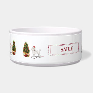 Comedero Navidades graciosos de White Poodle con árbol