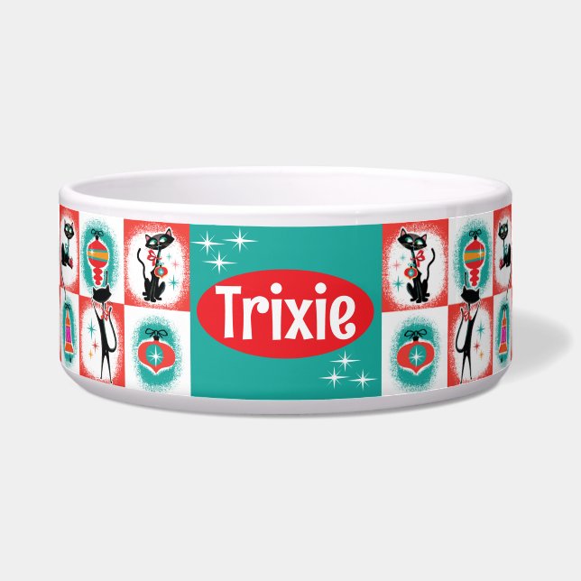 Comedero Navidades retro Personalizable de tazón de comida  (Frente)