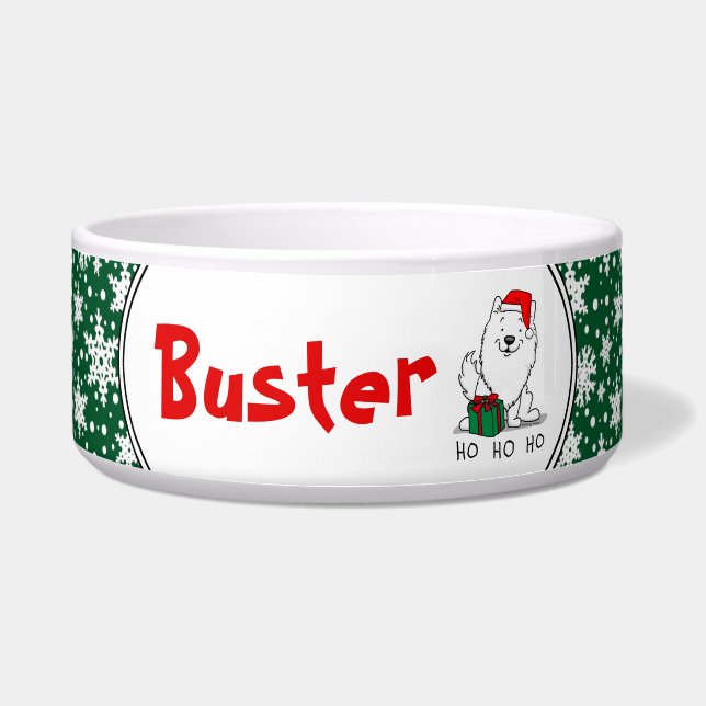 Comedero Navidades Santa American Eskimo Dog HO HO Cute (Frente)