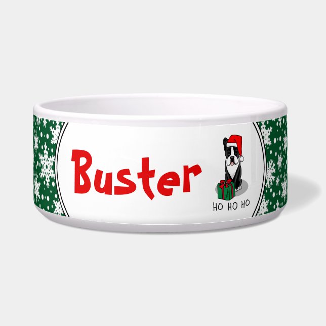 Comedero Navidades Santa Boston Terrier (negro) (Frente)