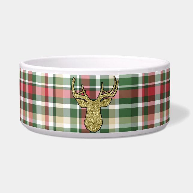 Comedero Navidades XMAS Plaid Tartan Gold Deer Pet Bowls (Frente)