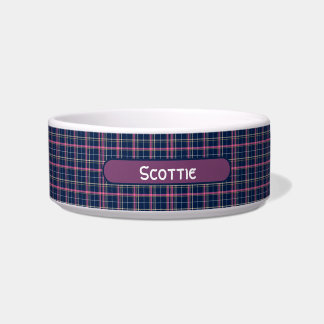 Comedero Navy Blue Scottish Tartán Plaid Pink White Stripe