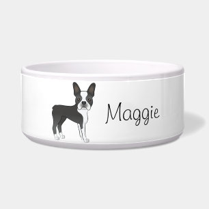Comedero Negro Boston Terrier Perro De Caricatura Con Nombr