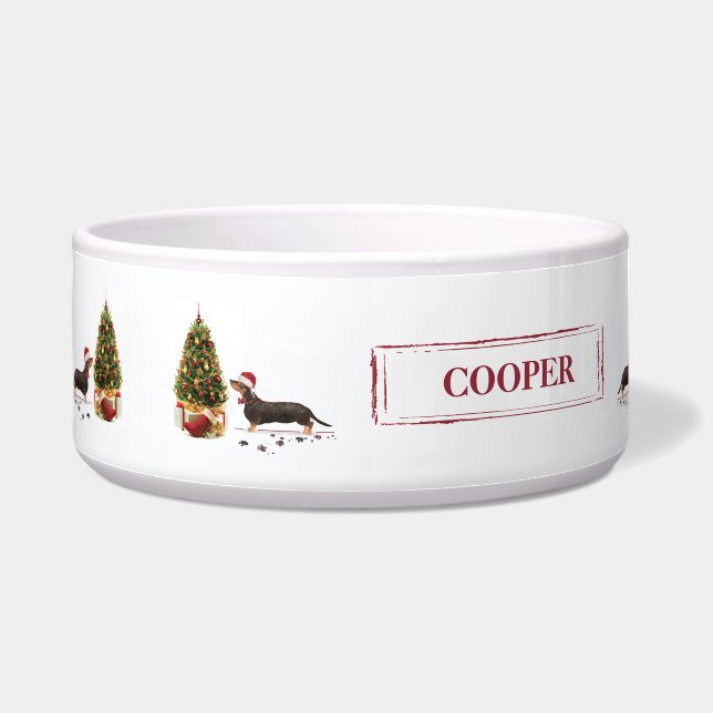 Comedero Negro y Tan Dachshund Navidades graciosos perro (Izquierda)