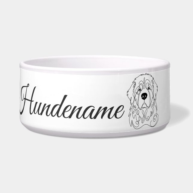 Comedero Newfoundland Minimalist Line Art personalized bowl (Frente)