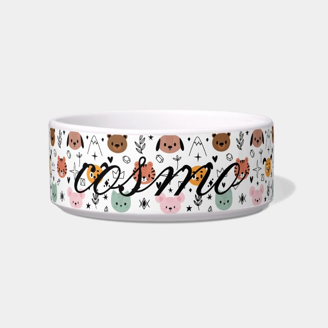 Comedero Nombre de Mascota Personalizado Estampado Animal E (Frente)