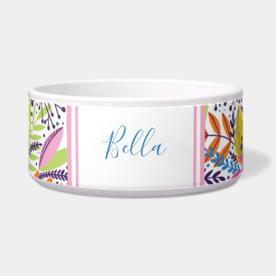 Comedero Nombre de perro floral cuto monogramado