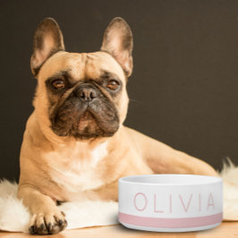 Comedero Nombre de perro personalizado de color mínimo rosa