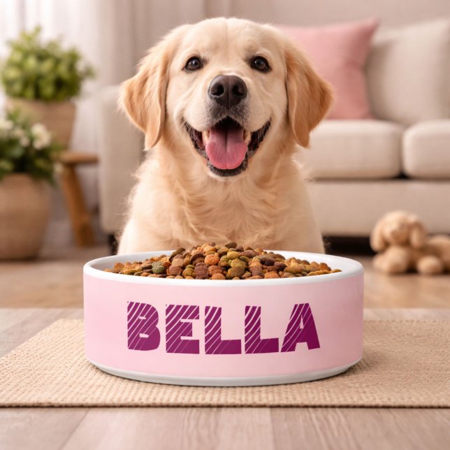 Comedero Nombre de Perro Rosa Moderno Personalizado (Subido por el creador)