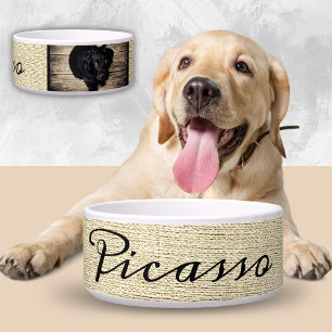 Comedero Nombre de perro ruso beige en guión negro 2 foto