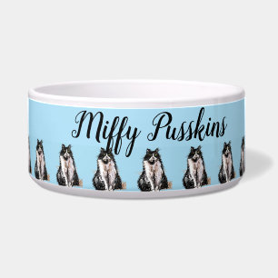 Comedero Nombre del Mascota de Cute Azul Floral Pastel Azul