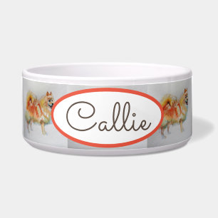 Comedero Nombre del Mascota de la acuarela de Spitz Pomeran