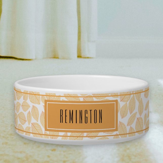 Comedero Nombre del Mascota del patrón de hojas de otoño (single side custom text dog bowl)