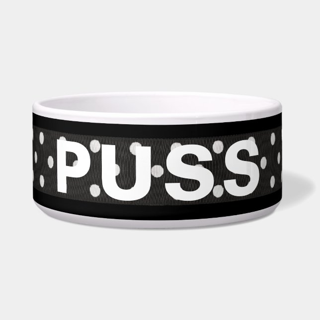 Comedero Nombre del mascota En La Cinta De Punto De Polka (Frente)