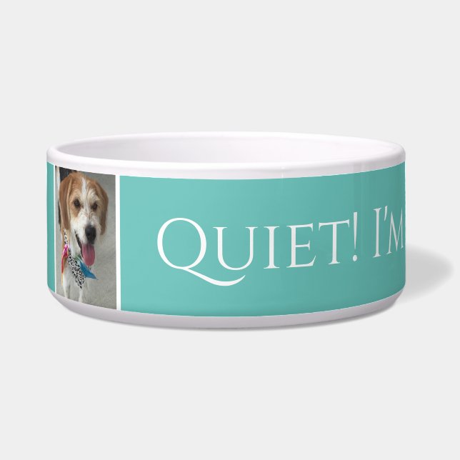 Comedero ¡Nombre del mascota/Foto Silencio! ¡Estoy comiendo (Frente)