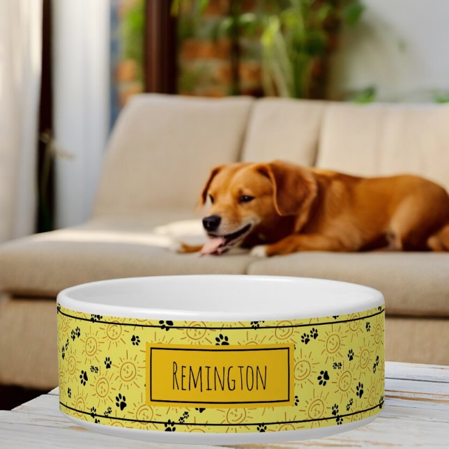 Comedero Nombre del Mascota personalizado Mano Dibuja Paws  (front template name pet bowl)