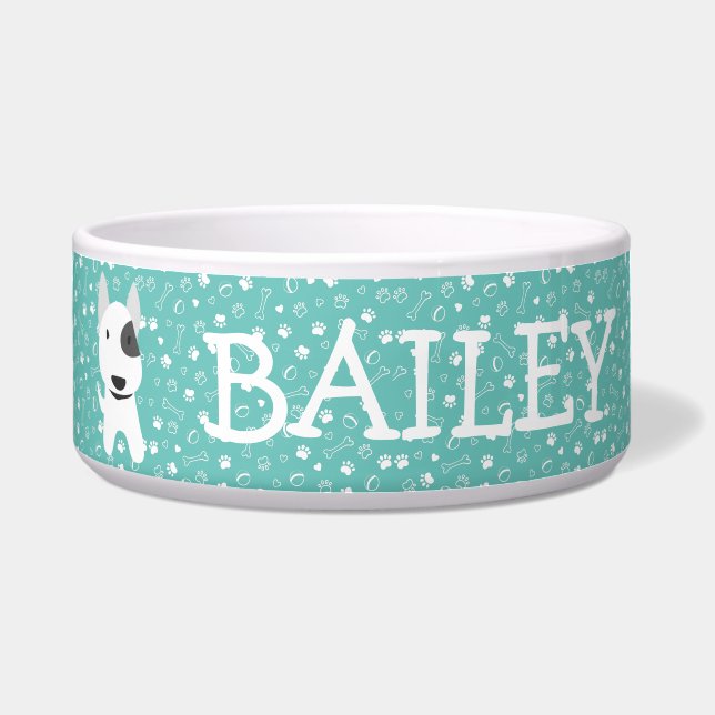 Comedero Nombre del Personalizable de perro de Cute Bull Te (Frente)