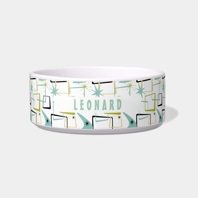 Comedero Nombre divertido de cuadrados abstractos atómicos  (Frente)