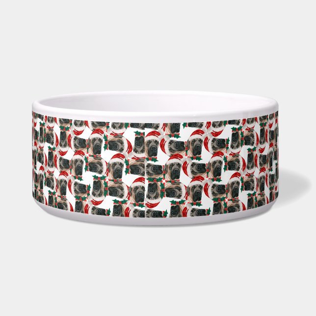 Comedero Nombre divertido de Mastín Inglés Patrón de Navida (Izquierda)