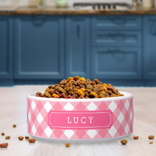 Comedero Nombre personalizado Bebé dulce Rosa Gingham