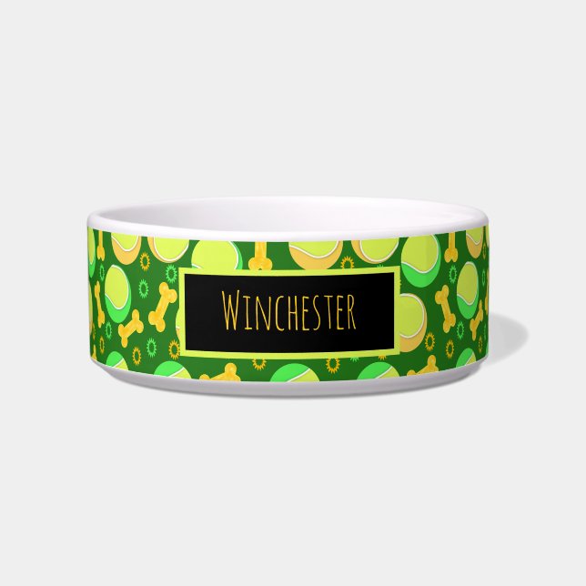 Comedero Nombre personalizado: bolas de tenis y huesos de p (Frente)