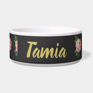 Comedero Nombre personalizado de flor rosa