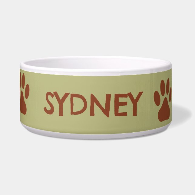 Comedero Nombre personalizado de la pepita de perro marrón (Frente)