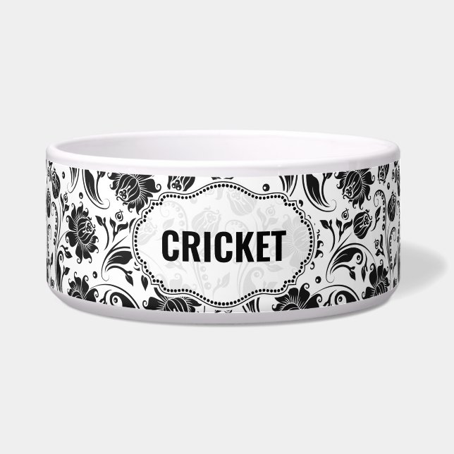 Comedero Nombre personalizado del patrón de damasco blanco  (Frente)