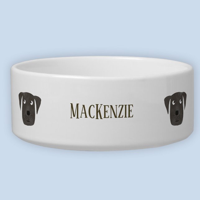 Comedero Nombre personalizado del perro del recuperador del (Fun Black Labrador Retriever Dog personalized name pet bowl)