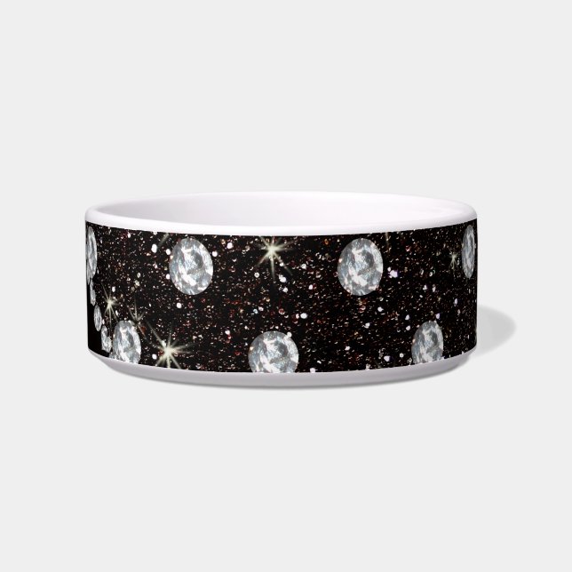 Comedero Nombre personalizado diamantes de purpurina negro (Derecha)