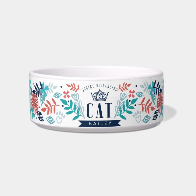 Comedero Nombre personalizado Diseño de gatos y flores a di (Frente)