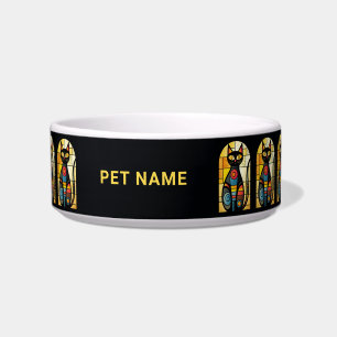 Comedero Nombre personalizado Faux Sned Glass Cat