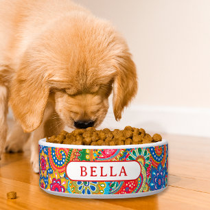 Comedero Nombre personalizado floral de cachemira colorido 