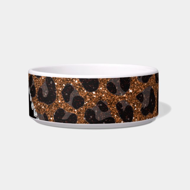 Comedero Nombre personalizado grabado purpurina leopardo im (Derecha)