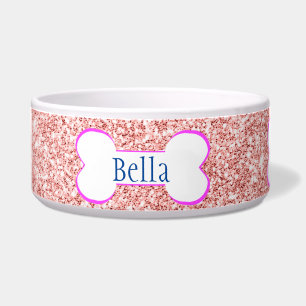 Comedero Nombre personalizado Hueso Purpurina rosa