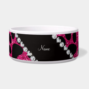 Comedero Nombre personalizado neón purpurina rosa caliente 