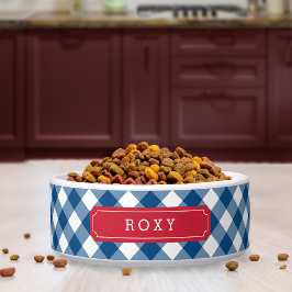 Comedero Nombre personalizado País Azul Gingham Etiqueta Ro