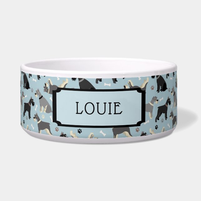 Comedero Nombre personalizado Papas Schnauzer y perro de hu (Frente)