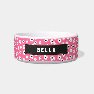 Comedero Nombre personalizado patrón de flor blanca rosa