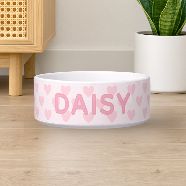 Comedero Nombre personalizado Perro de corazón rosado (Custom Name Pink Hearts Dog Bowl
)