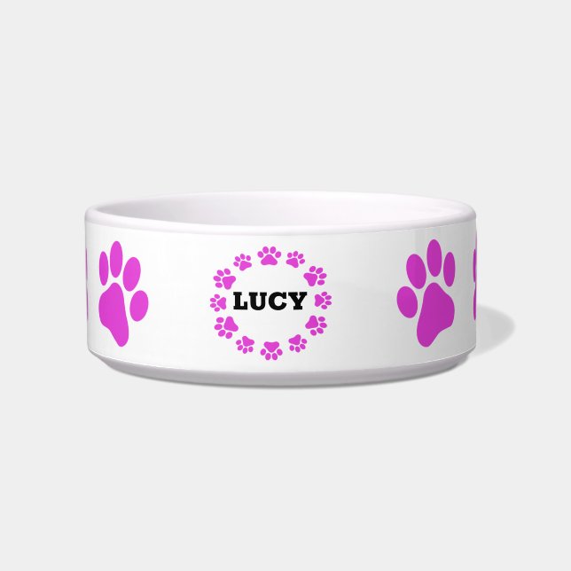 Comedero Nombre personalizado Perro Gato Paws Comida Rosa P (Frente)