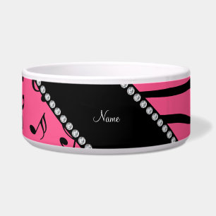 Comedero Nombre personalizado rayas de cebra rosa notas de 