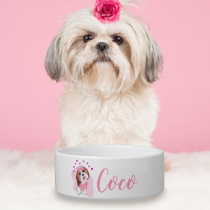 Comedero Nombre Personalizado Shih-Tzu Con Corazones Perro