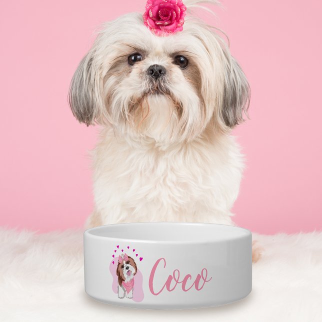 Comedero Nombre personalizado Shih-Tzu con perro del corazó (Your dog will love the special treatment with a illustration to go with the name!)