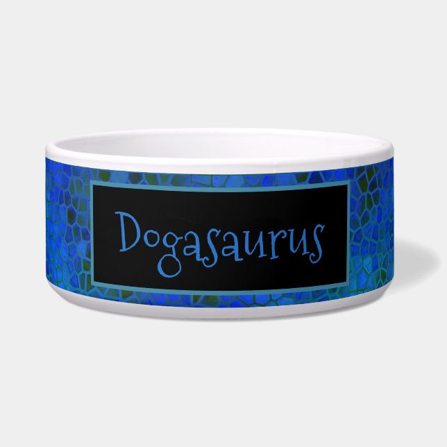 Comedero Ocultar dinosaurio azul personalizado (Frente)