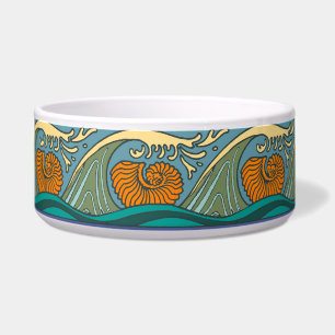 Comedero Olas del Océano Azul Patrón de Concha de Nautilus