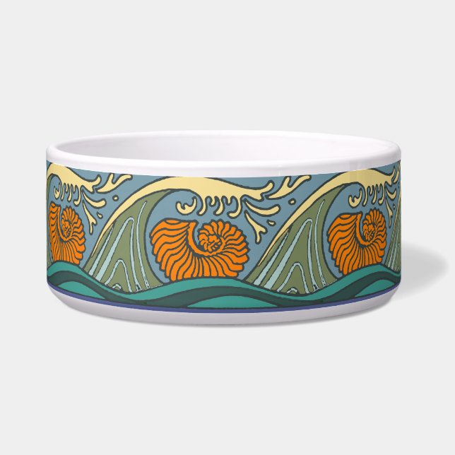 Comedero Olas del Océano Azul Patrón de Concha de Nautilus  (Frente)